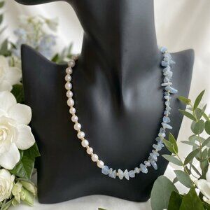 Coastal Serenity: Genuine Aquamarine & Freshwater Pearl Necklace
